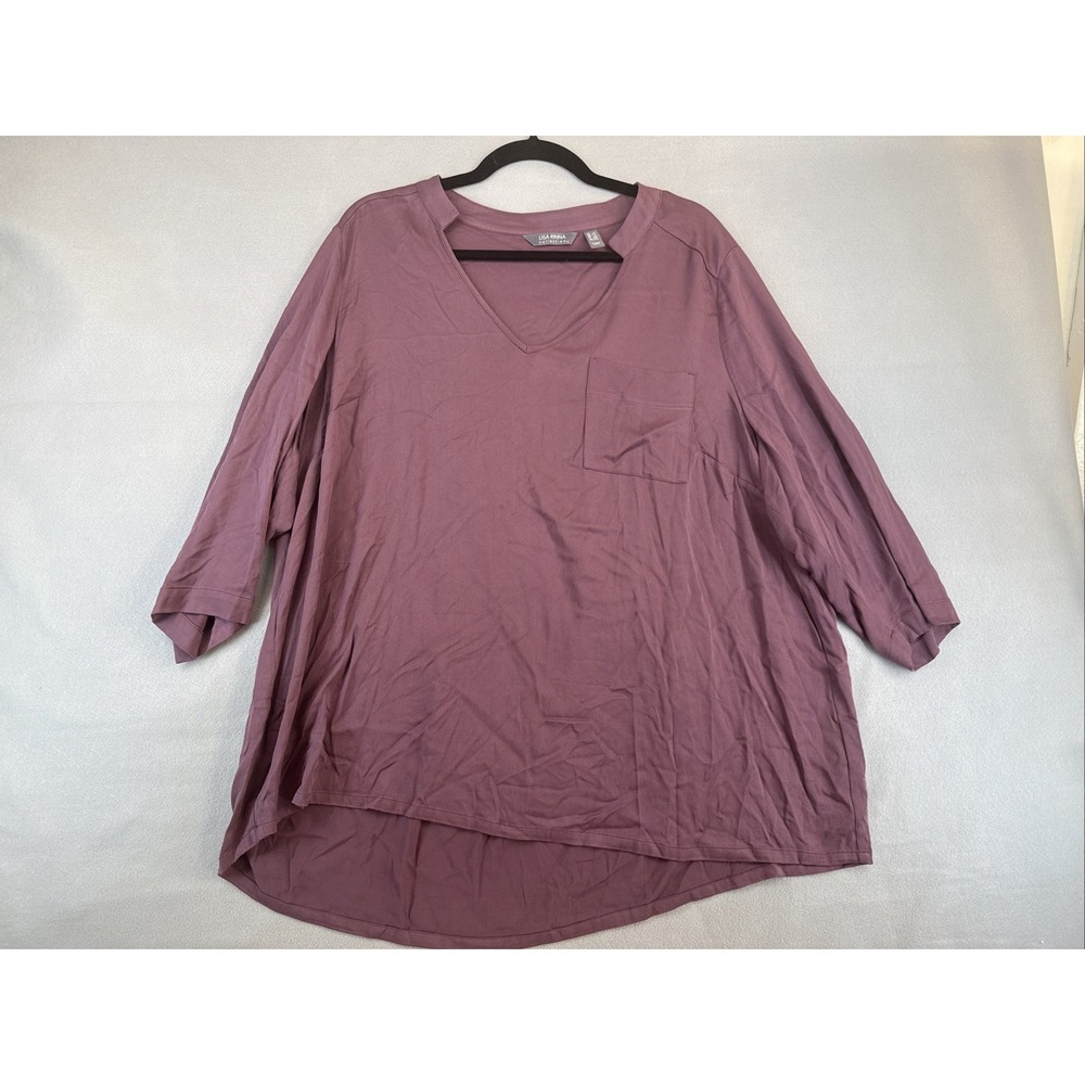 Lisa Rinna Collection Women's Size 1X Open Neck Blouse In Plum Wine